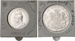 Lots. 
Lot von 14 Silbermünzen: BAYERN 3 Mark 1912 D, HAMBURG 2 Mark 1898 J, 3 Mark 1910 J, 5 Mark 1908 J, PREUßEN 2 Mark 1876 A, 1901 A, 1902 A, 191...