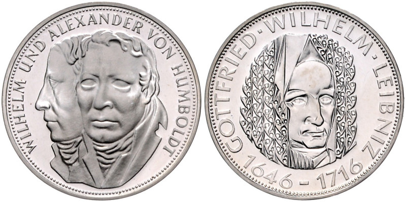 BRD. 
Lot von 2 Stücken: 5 DM 1966 D Leibniz und 1967 F Humboldt. Jaeger&nbsp;3...