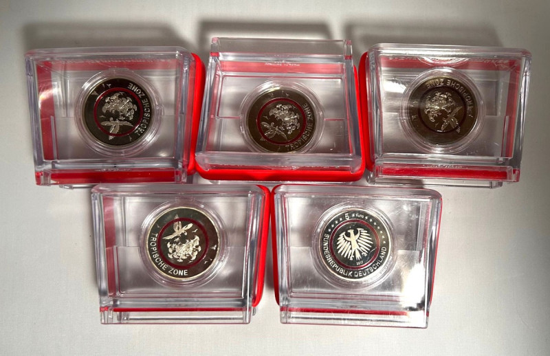 BRD. 
Komplettsatz 2017 von 5 x 5 Euro A D F G J - Serie Klimazonen der Erde - ...