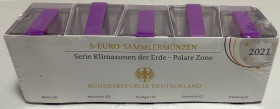 BRD. 
Komplettsatz 2021 von 5 x 5 Euro A D F G J - Serie Klimazonen der Erde - Polare Zone, mit lilanem Polymerring. Original verpackt und eingeschwe...