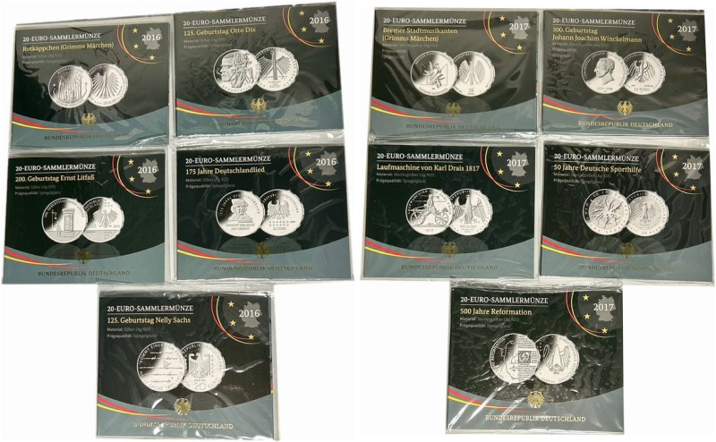 BRD. 
Lot von 10 Blistern mit 20 Euro Sammlermünze 2016 A-J Rotkäppchen / 200. ...