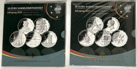 BRD. 
Lot von 2 Sammlermünzensets zu je 5x 20 Euro 2016 und 2017, in Originalverpackung. . 

 PP