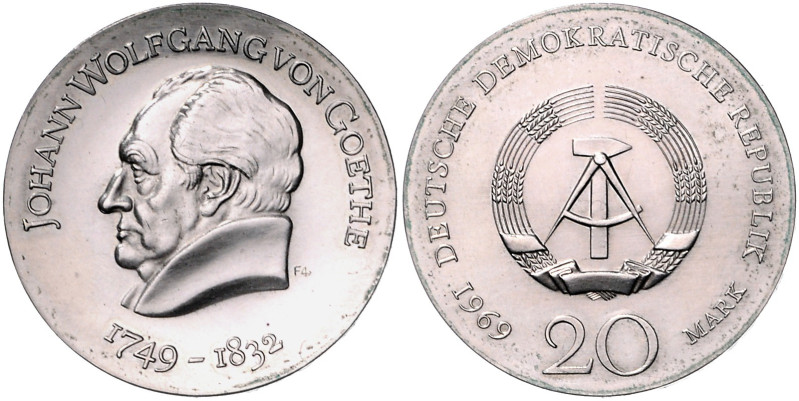 DDR. 
20 Mark 1969 (A) Zum 220. Geburtstag von Johann Wolfgang v. Goethe. Jaege...