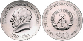 DDR. 
20 Mark 1969 (A) Zum 220. Geburtstag von Johann Wolfgang v. Goethe. Jaeger&nbsp;1525. . 

 f.st