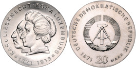 DDR. 
20 Mark 1971 (A) Zum 100. Geburtstag von Karl Liebknecht und Rosa Luxemburg. Jaeger&nbsp;1533. . 

 st-
