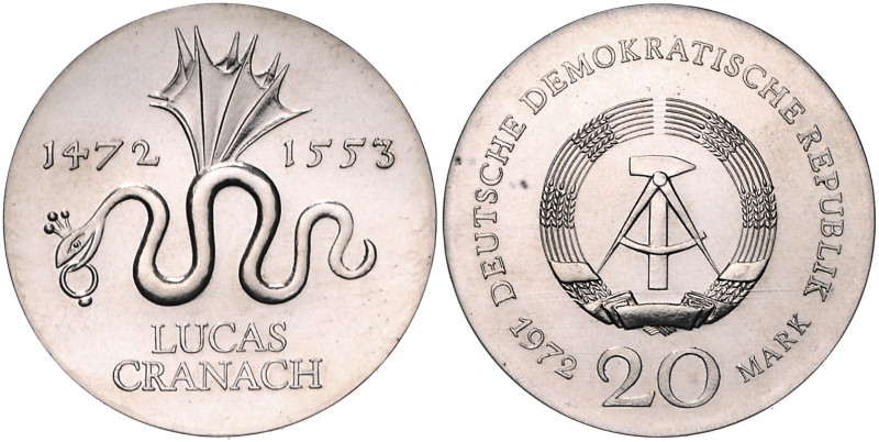 DDR. 
20 Mark 1972 (A) Zum 500. Geburtstag von Lucas Cranach d.Ä. Jaeger&nbsp;1...