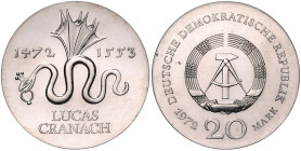 DDR. 
20 Mark 1972 (A) Zum 500. Geburtstag von Lucas Cranach d.Ä. Jaeger&nbsp;1538. . 

 f.st