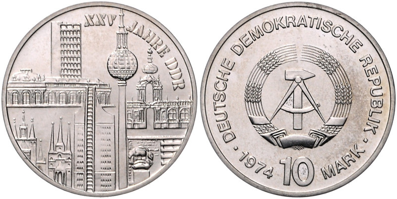 DDR. 
10 Mark 1974 (A) 25 Jahre DDR. Jaeger&nbsp;1552. . 

 st