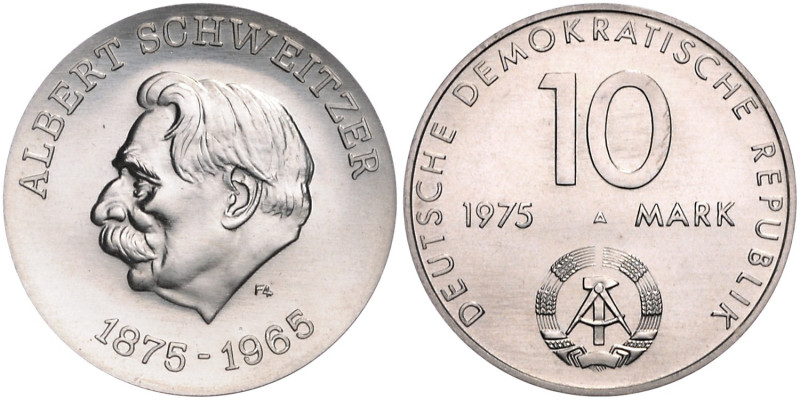 DDR. 
10 Mark 1975 (A) Zum 100. Geburtstag von Albert Schweitzer. Jaeger&nbsp;1...