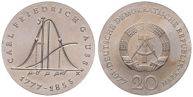 DDR. 
20 Mark 1977 (A) Zum 200. Geburtstag von Carl Friedrich Gauß. Jaeger&nbsp;1563. mattiert. 

 f.st
