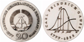 DDR. 
20 Mark 1977 (A) Zum 200. Geburtstag von Carl Friedrich Gauß. Jaeger&nbsp;1563. Gereinigt. 

 vz-st