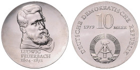 DDR. 
10 Mark 1979 (A) Zum 175. Geburtstag von Ludwig Feuerbach. Jaeger&nbsp;1574. . 

 st