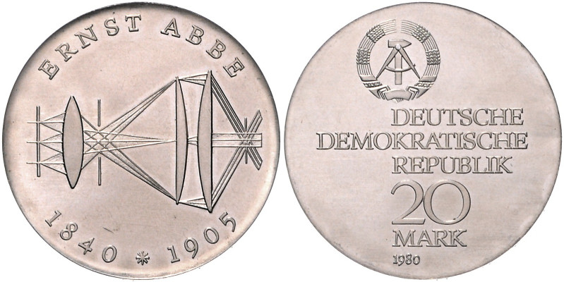 DDR. 
20 Mark 1980 (A) Zum 75. Todestag von Ernst Abbe. Jaeger&nbsp;1575. . 
...