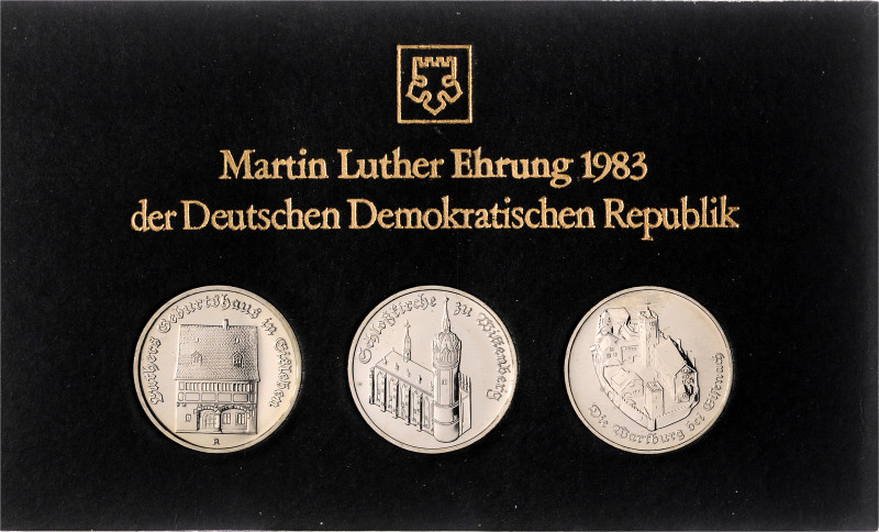 DDR. 
Münzsatz 1983 bestehend aus 3x 5 Mark 1983, mit Eisleben, Wittenberg und ...