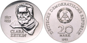 DDR. 
20 Mark 1982 (A) Zum 125. Geburtstag von Clara Zetkin. Jaeger&nbsp;1587. L. berieben. 

 f.st