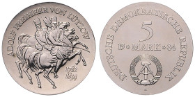DDR. 
5 Mark 1984 A Zum 150. Todestag von Adolf Freiherr v. Lützow. Jaeger&nbsp;1599. Kl. Fleck. 

 f.st