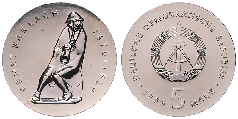 DDR. 
5 Mark 1988 A Zum 50. Todestag von Ernst Bärlach. Jaeger&nbsp;1620. . 
...