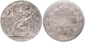Belgien, Königreich. 
Leopold I. 1831-1865. 2 Francs Probe 1856 auf sein 25-jähriges Krönungsjubiläum. de&nbsp;Mey&nbsp;84. kl. Rf.. 

 ss