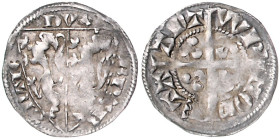 Belgien-Brabant. 
Johann II. 1294-1312. Esterlin Antwerpen. de&nbsp;Witte&nbsp;281l, de&nbsp;Mey&nbsp;138. Prägeschwäche. 

 ss
