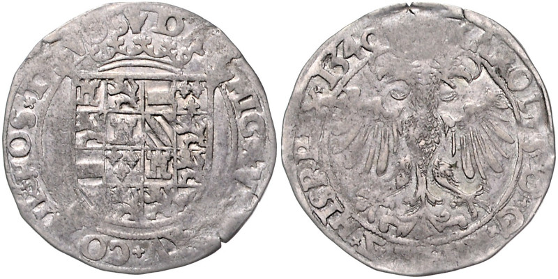 Belgien-Brabant. 
Karl V. 1506-1555. 4 Patards (Vlieger) 1540 Antwerpen. Vanh.&...