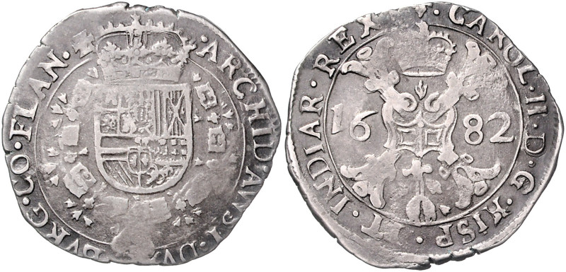 Belgien-Flandern. 
Karl II. 1665-1700. 1/2 Patagon 1682 Brügge. Delmonte&nbsp;-...