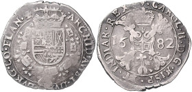 Belgien-Flandern. 
Karl II. 1665-1700. 1/2 Patagon 1682 Brügge. Delmonte&nbsp;-, van&nbsp;Geldern-Hoc&nbsp;-. 13,84&nbsp;g. . 

 ss