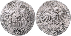 Belgien-Cambrai, Bistum. 
Maximilian de Berghes 1556-1570. Taler 1570. Delmonte&nbsp;406. leichte Prägeschwäche. 

 ss-vz
