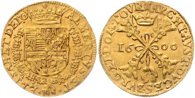 Belgien-Tournai. 
Albert und Isabella 1598-1621. 2 Albertin 1600 Doornik , Umschrift endet DEIG. Friedberg&nbsp;389, Delmonte&nbsp;437. . 

 vz+