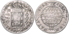 Brasilien. 
Joao, Prinzregent 1799-1818. 960 Reis 1814. K.M.&nbsp;307.3. leichte Überprägungsspuren. 

 ss-vz