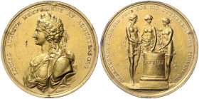 Dänemark. 
Christian VII. 1766-1808. Vergoldete Bronzemedaille o. J. (v. Loos) auf den 15. Geburtstag der Herzogin Louisa Augusta. Sommer&nbsp;A9. 41...