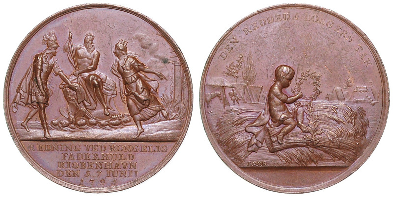 Dänemark. 
Christian VII. 1766-1808. Bronzemedaille 1795 (v. Loos) auf die Feue...