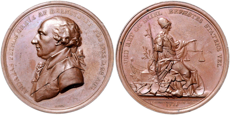 Dänemark. 
Christian VII. 1766-1808. Bronzemedaille 1796 (v. Loos) auf Andreas ...