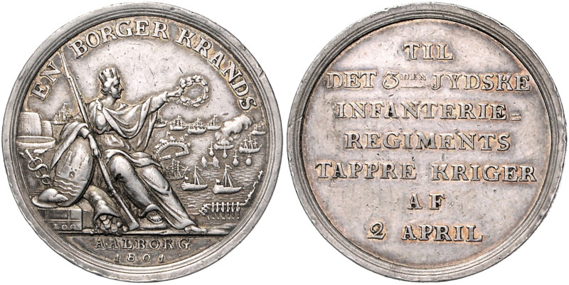 Dänemark. 
Christian VII. 1766-1808. Silbermedaille 1801 (v. Loos) auf das tapf...