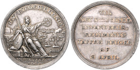 Dänemark. 
Christian VII. 1766-1808. Silbermedaille 1801 (v. Loos) auf das tapfere 3. jütländische Regiment. Bergsoe&nbsp;33, Sommer&nbsp;A82. kl.Rf....