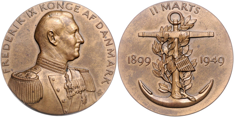 Dänemark. 
Frederik IX. 1947-1972. Bronzemedaille 1949 (sign. SH) auf seinen 50...