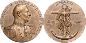 Dänemark. 
Frederik IX. 1947-1972. Bronzemedaille 1949 (sign. SH) auf seinen 50. Geburtstag. 54,5&nbsp;mm, 88,58&nbsp;g. . 

 vz