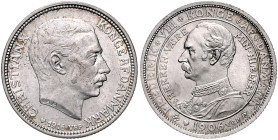 Dänemark. 
Lots. Lot von 2 Stücken: FREDERIK VIII. 2 Kronen 1906 auf seinen Regierungsantritt und CHRISTIAN X. 2 Kronen 1916. K.M.&nbsp;803,&nbsp;820...