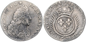 Frankreich. 
Ludwig XIV. 1643-1715. 1/4 Ecu aux palmes 1694 & Aix. Gadoury&nbsp;152. leichte Überprägungsspuren. 

 ss