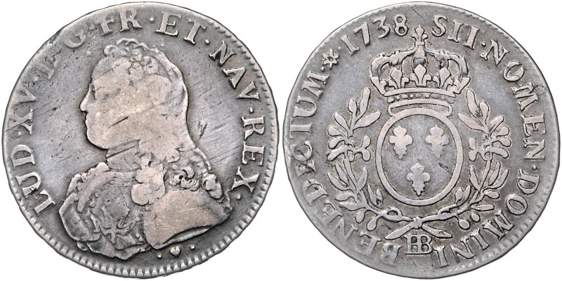 Frankreich. 
Ludwig XV. 1715-1774. Ecu aux lauriers 1738 BB-Strasbourg. Davenpo...