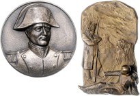 Frankreich. 
Napoleon I. 1804-1814, 1815. Lot von 3 Stücken: Einseitige Zinkplakette o.J. (unsign.) mit erhabenem Brustbild, Rand mit Rautenzeichen (...