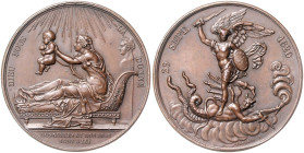 Frankreich. 
Charles X. 1824-1830. Bronzemedaille 1820 (v. Gayrard) auf die Geburt von Henri d\rquote Artois. 38,1&nbsp;mm, 31,28&nbsp;g. . 

 vz