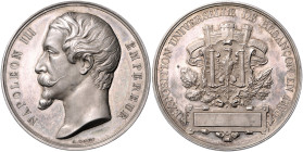 Frankreich. 
Napoleon III. 1852-1870. Silbermedaille 1860 (v. Bovy) auf die Ausstellung in Besancon, mit leerem Gravurfeld, i.Rd: Hand ARGENT. 50,4&n...