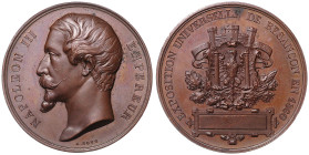 Frankreich. 
Napoleon III. 1852-1870. Bronzemedaille 1860 (v. Bovy) auf die Allgemeine Ausstellung in Besancon, i. Rd: Hand CUIVRE. kl. Fleck a. Rs. ...