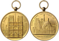 Frankreich-Paris, Stadt. 
Vergoldete Bronzemedaille o.J. (unsign.) auf die Kathedrale Notre Dame. mit Kugelöse u. Ring 42,5&nbsp;mm, 30,81&nbsp;g. . ...