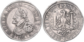 Frankreich-Besancon, Stadt. 
Taler 1625 mit Titel Karl V. Davenport&nbsp;5068. Kl. Zainende, feine Tönung 26,62&nbsp;g. . 

 ss