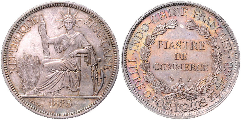 Französische Kolonien-Indochina. 
Piastre de Commerce 1885 A. Lecompte&nbsp;266...