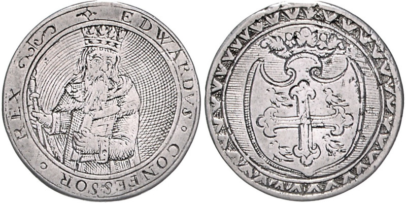 Großbritannien. 
Edward I. 1272-1307. Silbermedaille in Niello-Art graviert. 25...