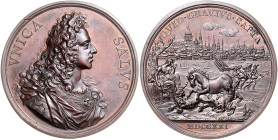 Großbritannien. 
James III. Stuart, Thronprätendent +1688 +1766. Bronzemedaille 1721 (v. O. Hamerani) auf den Protest gegen die Übernahme der Krone d...