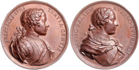 Großbritannien. 
James III. Stuart, Thronprätendent +1688 +1766. Bronzemedaille o.J. (v. Hamerani) auf seine Söhne, Prinz Charles und Prinz Henry. Ei...