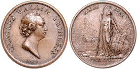 Großbritannien. 
Charles III. Stuart, Thronprätendent *1720 +1788. Bronzemedaille 1745 (unsign.) auf die Landung in Schottland. Eimer&nbsp;595a. 41,7...